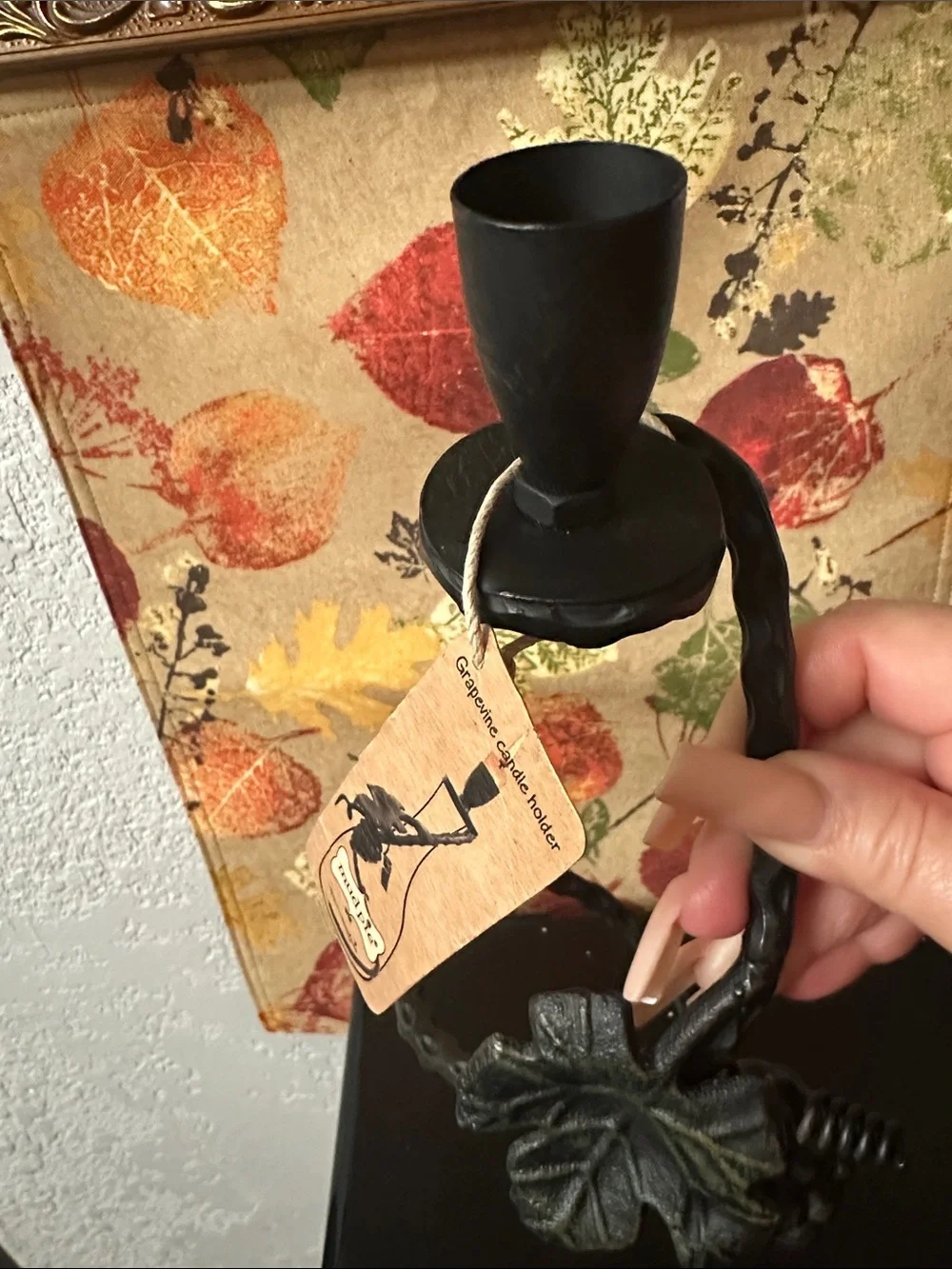 Mud Pie Black Grapevine-Style Leaf Candle Holder